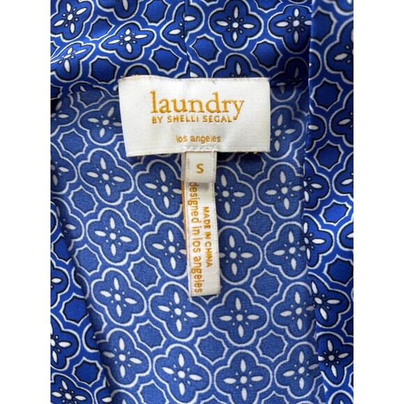 Laundry by Shelli Segal Blue Pattern Vneck Long Sleeve Flowy Blouse size small - Picture 4 of 7